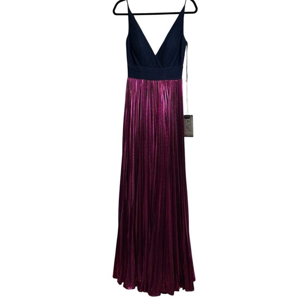 NWT Mac Duggal Navy Fuchsia Maxi Dress Style 77428L size 4